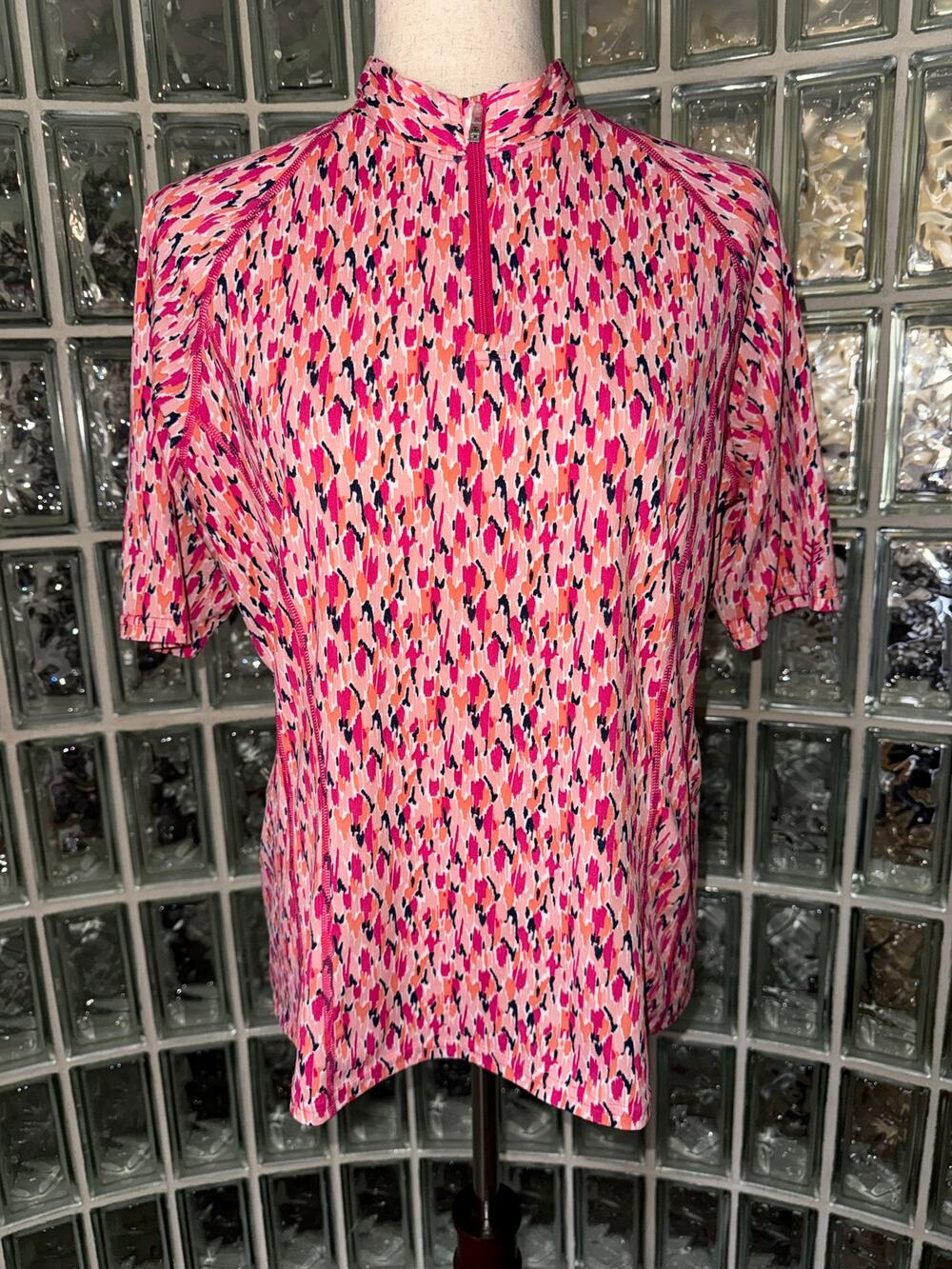 Coolibar Freestyle 3/4 Zip Rash Guard Short Sleeve - size Large - J